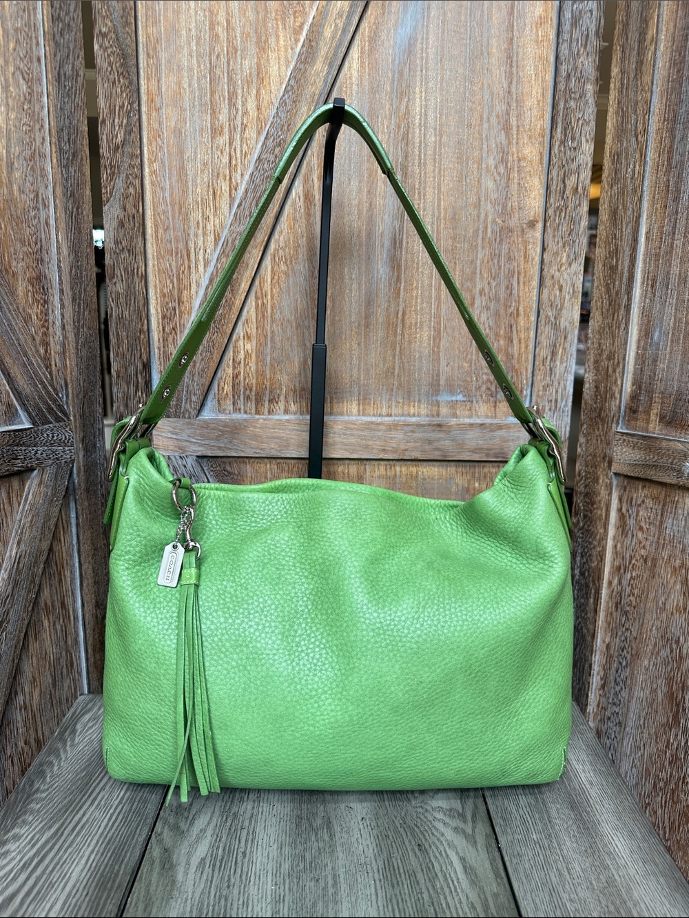 Coach RARE Vintage 2004 Legacy Lime Green Pebbled Leather Shoulder Bag w/Tassel